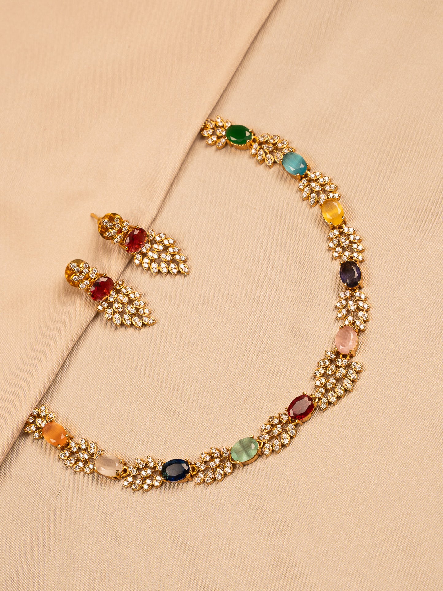 Royal Navaratna Necklace Set with American Diamonds