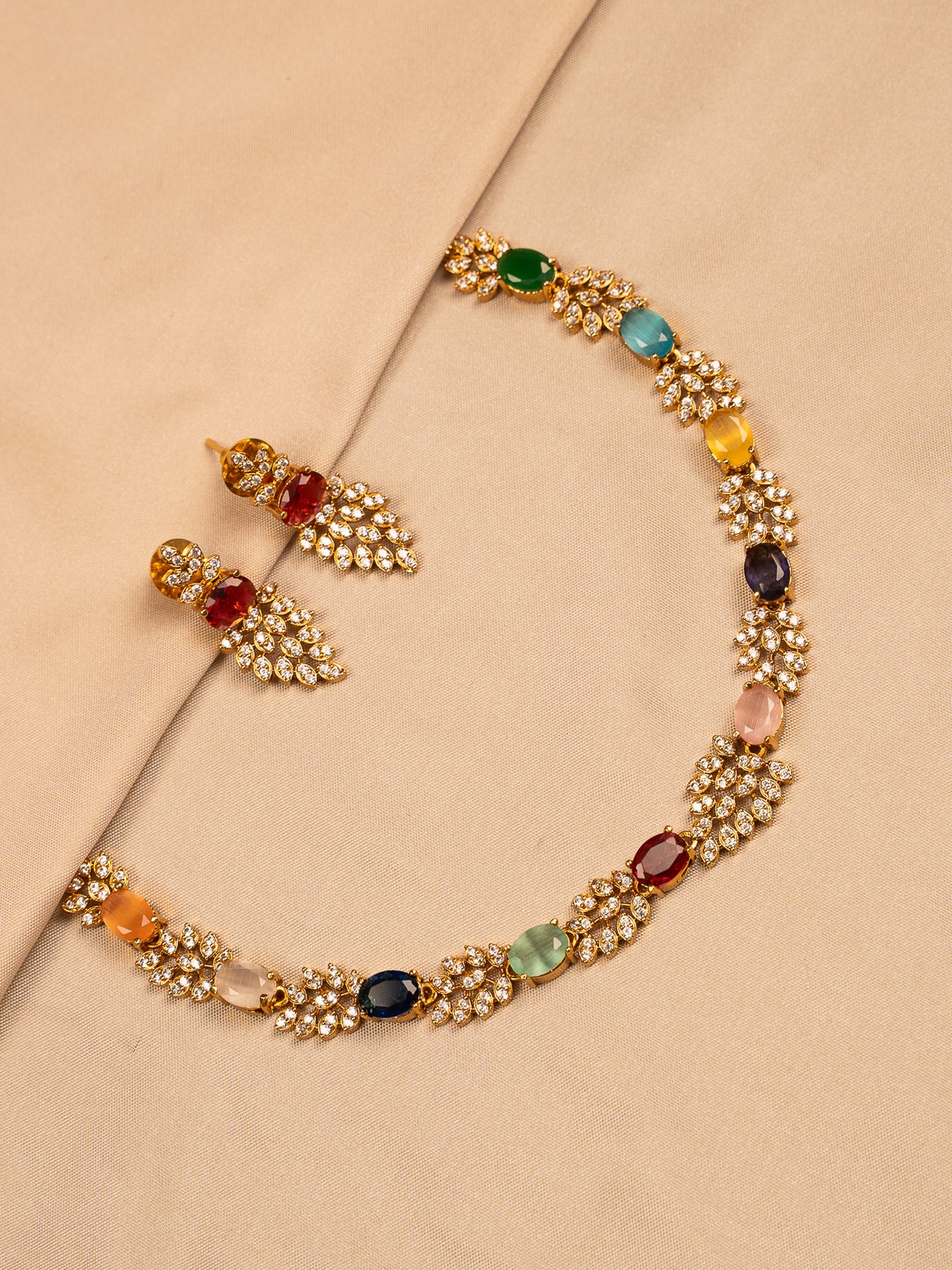 Royal Navaratna Necklace Set with American Diamonds