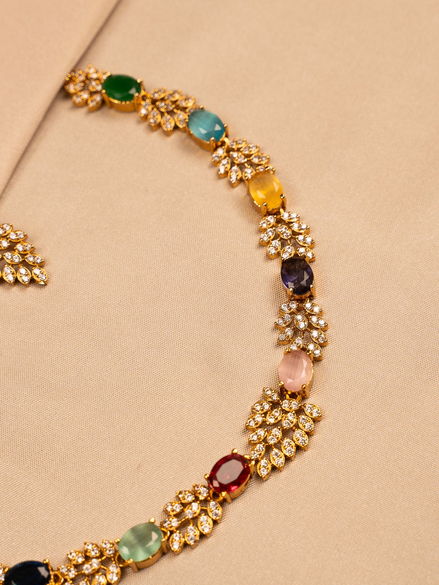 Royal Navaratna Necklace Set with American Diamonds