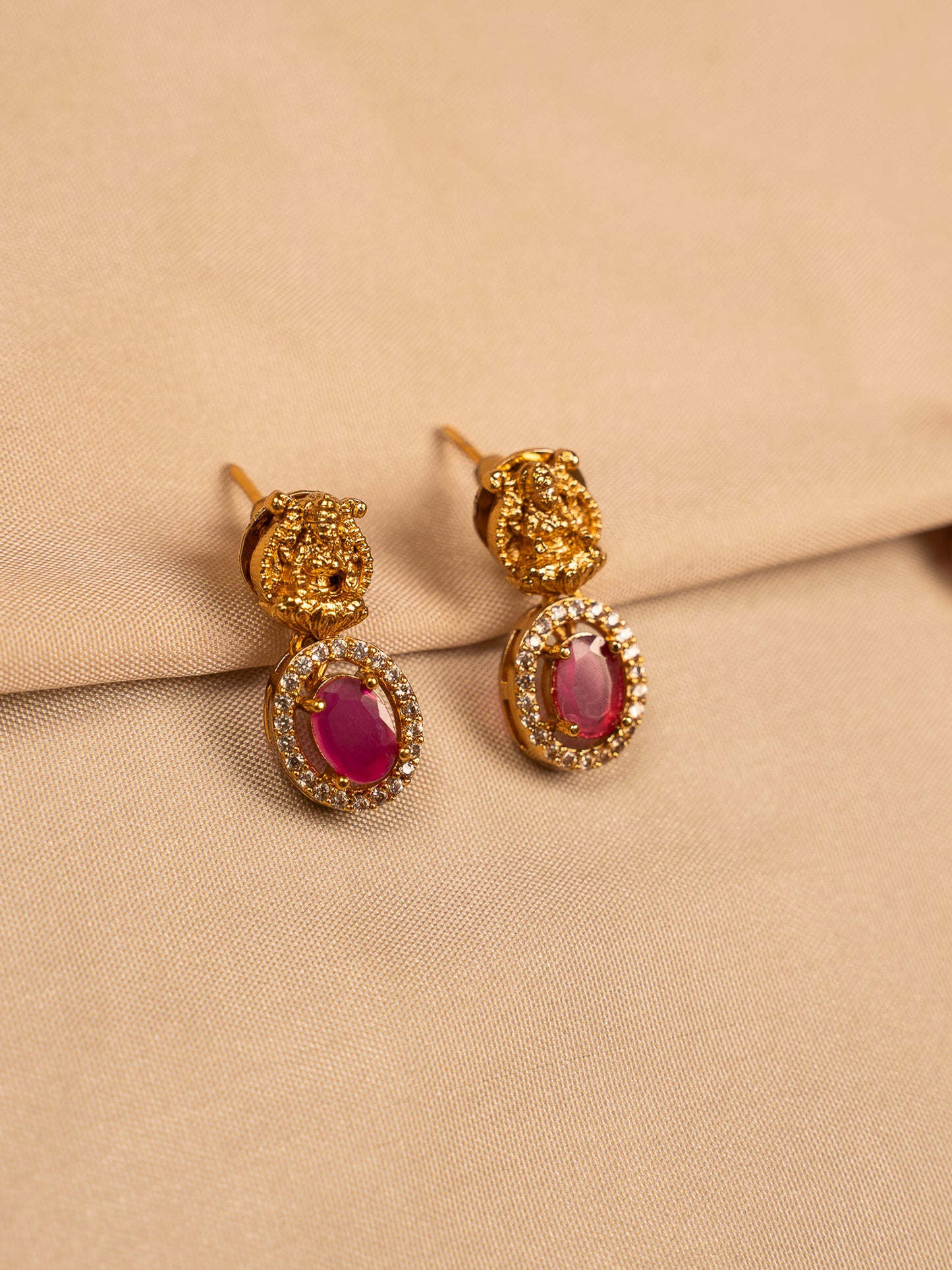 Regal Ruby and Emerald Necklace Set with Gold Filigree and CZ Accents