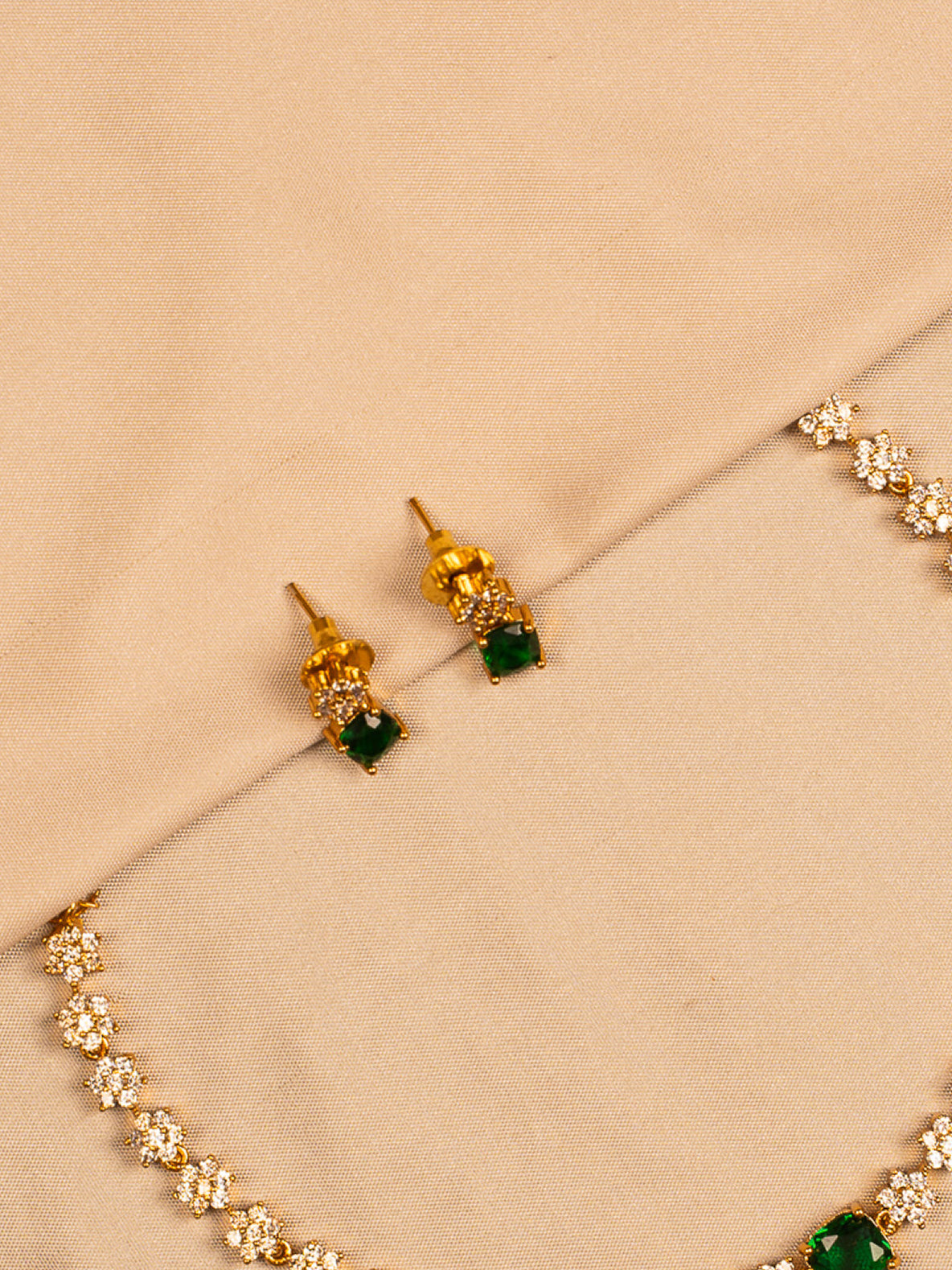 Elegant Floral CZ Necklace Set with Emerald Green Stones