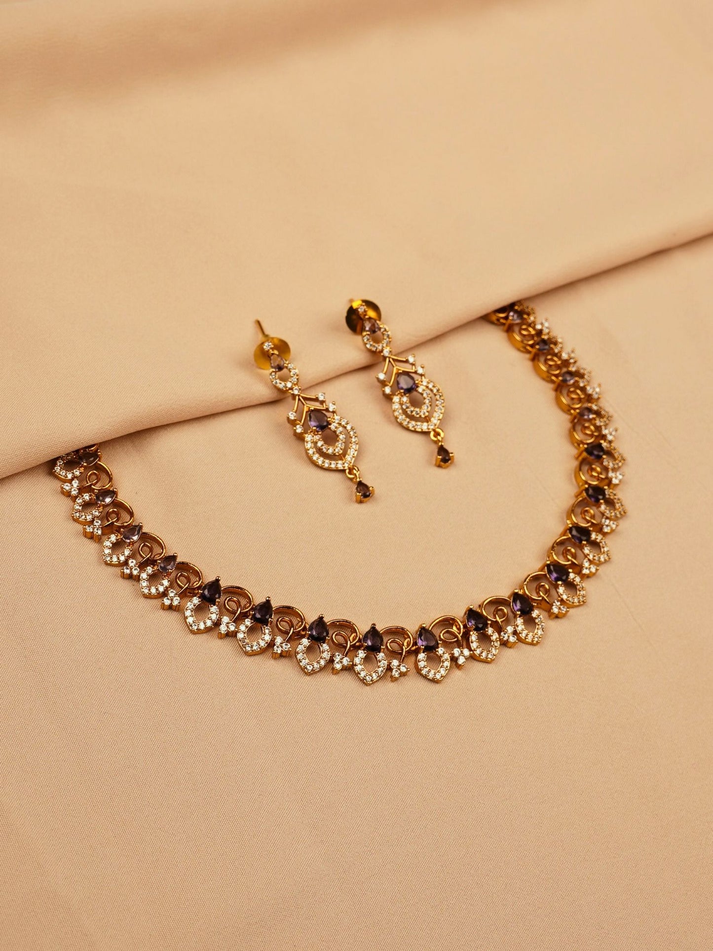 Amber Bloom Necklace Set with purple and white stone