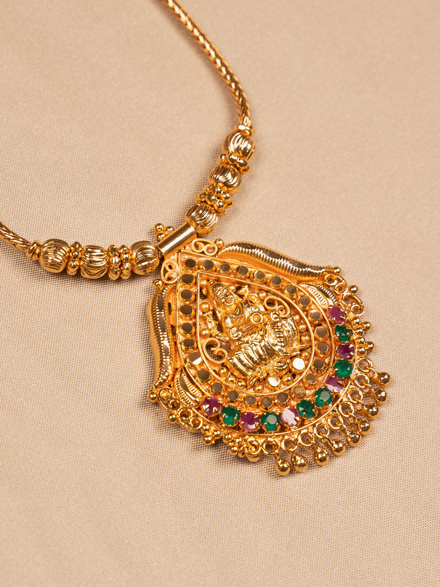 Traditional Lakshmi Temple Necklace with Antique Gold Finish