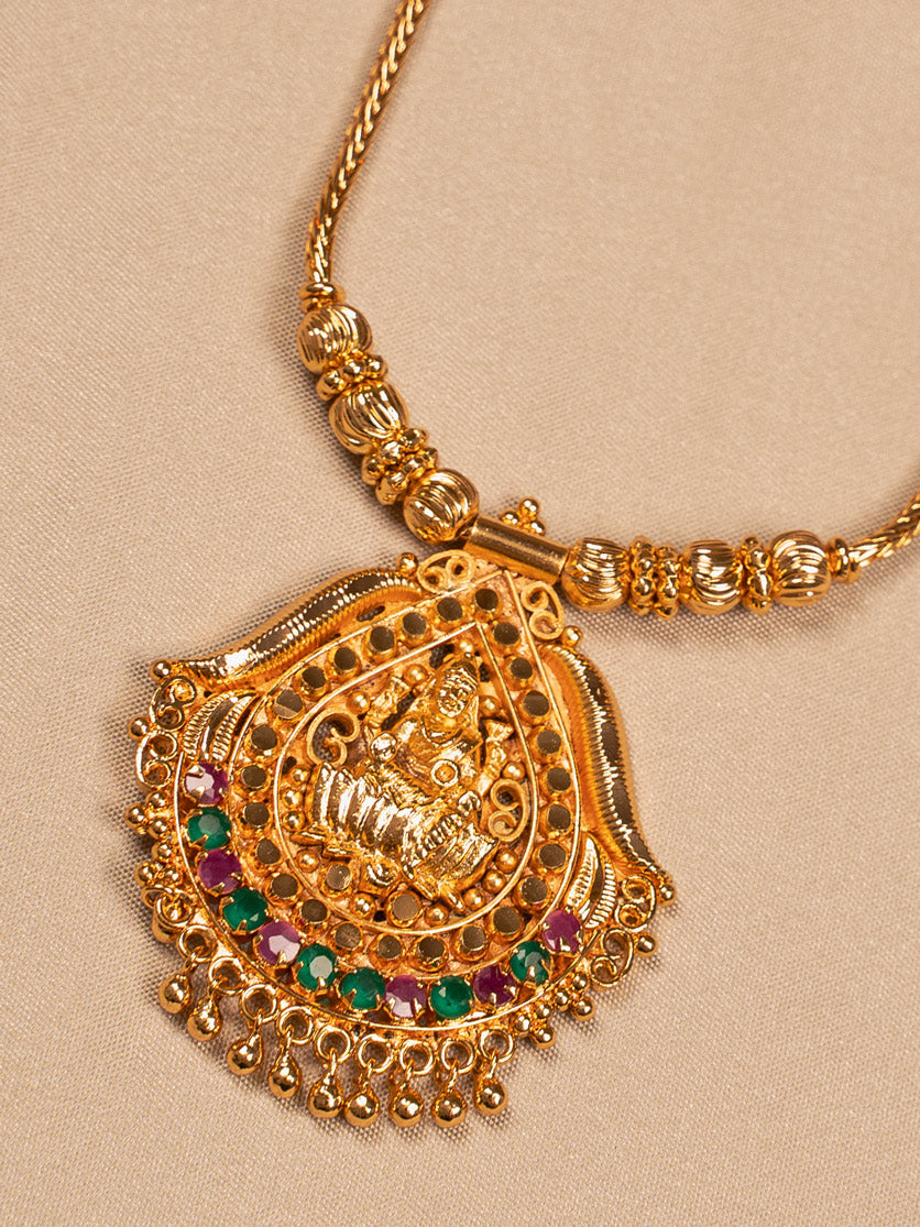 Traditional Lakshmi Temple Necklace with Antique Gold Finish