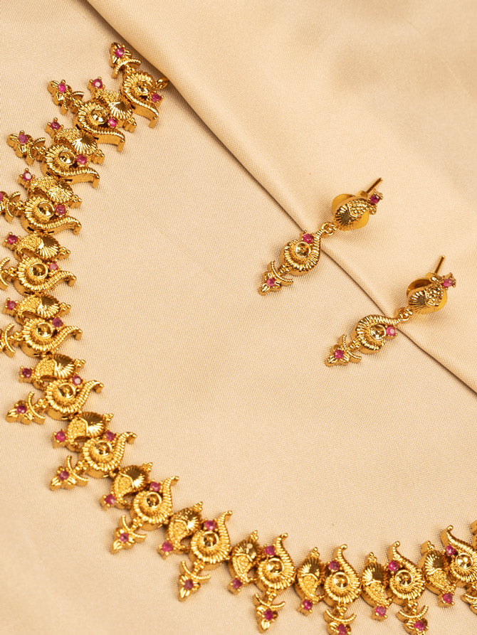 Elegant Small Red Stone Necklace Set – Simple & Timeless KC597