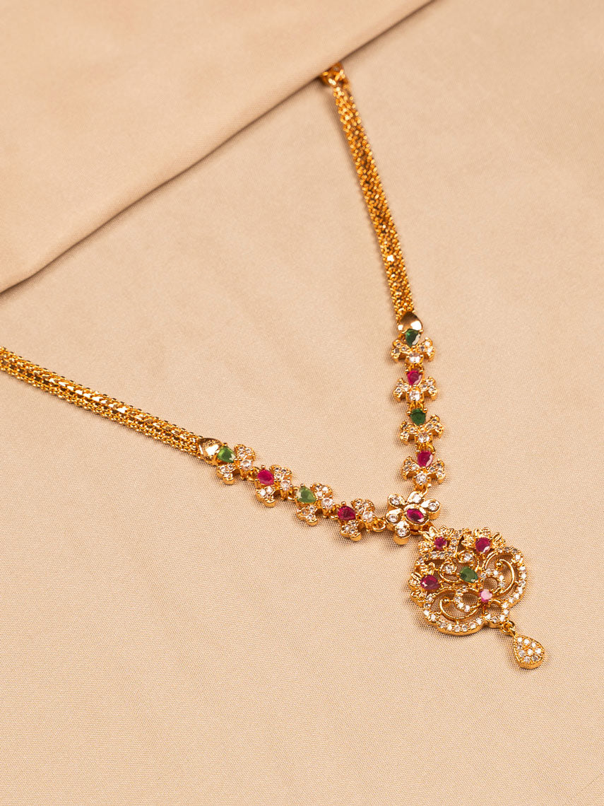 Multicolour Gold-Toned Necklace with Intricate Pendant for Women