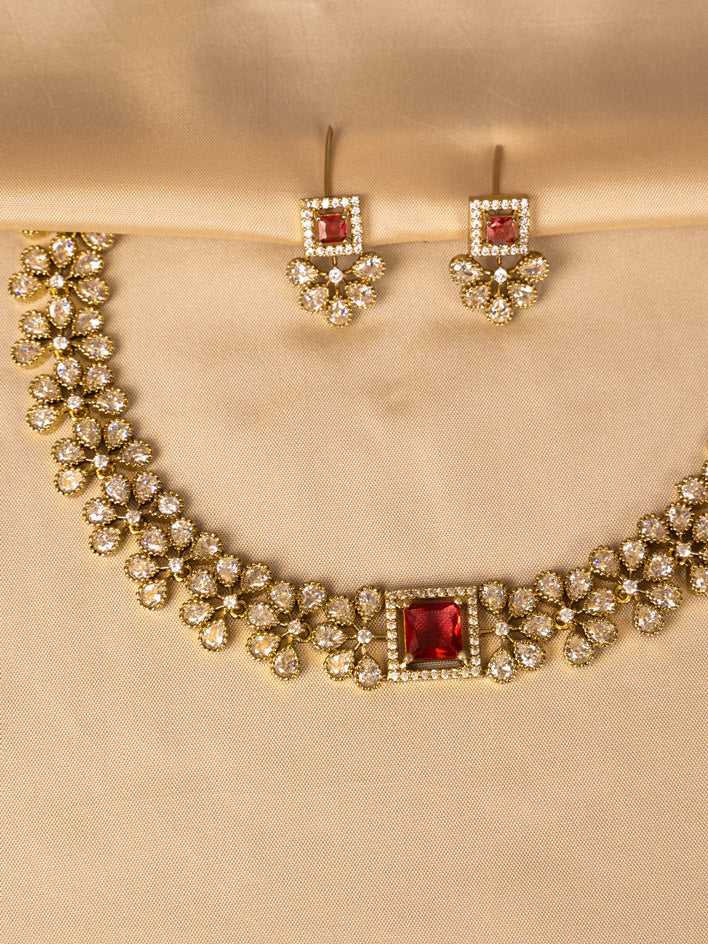 Ruby and White Stone Statement Necklace – Bold & Elegant KC584