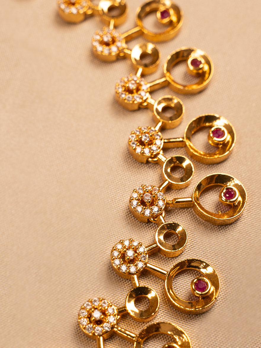 Radiant Gold-Plated Circular Drop Necklace Set with Earrings