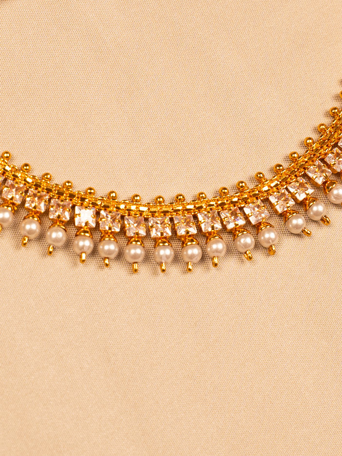 Pearl Drop Gold Choker Necklace with Crystal Accents – Traditional Indian Jewellery