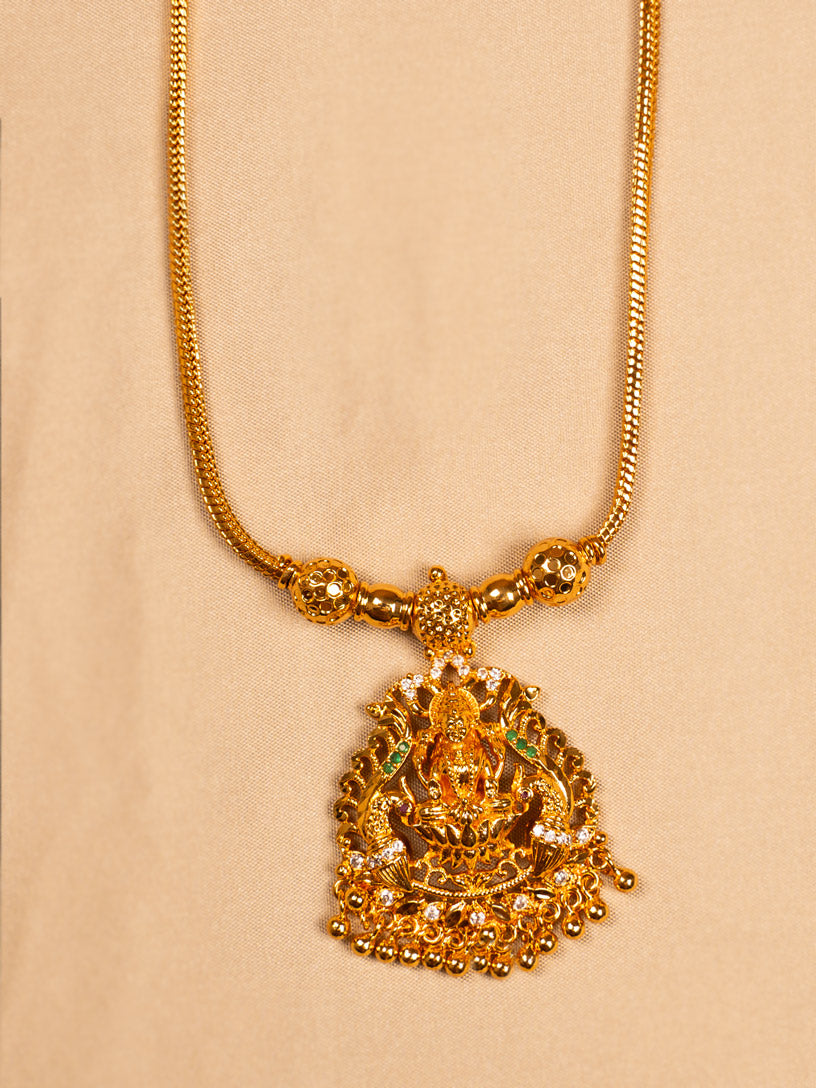 Elegant Lakshmi Pendant Necklace – Goddess Lakshmi Sitting on Lotus