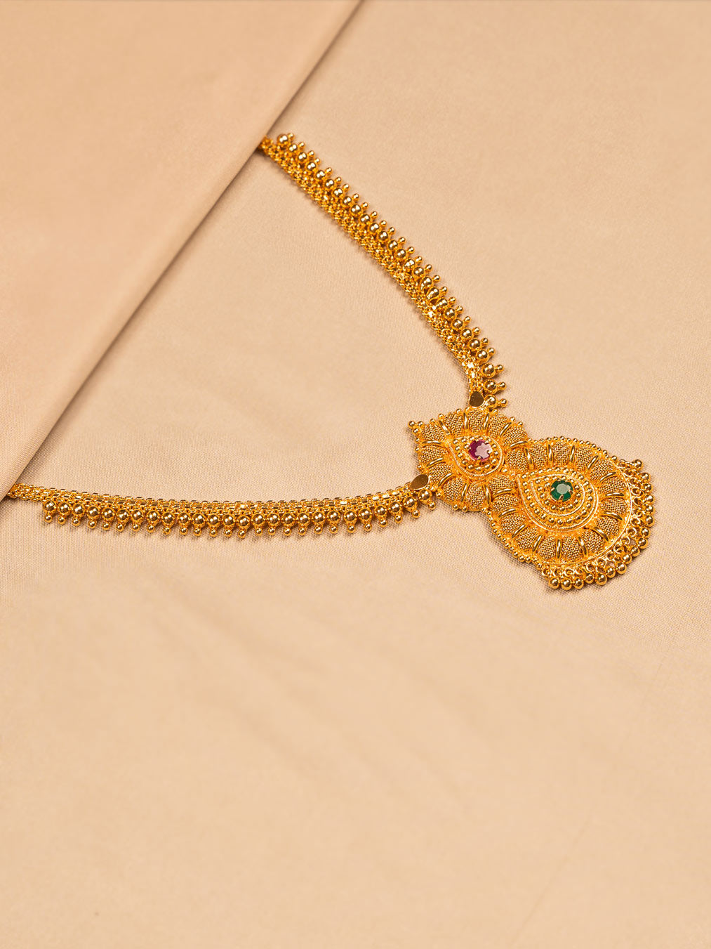 Traditional Gold Plated Pendant Necklace with Ruby & Emerald Touch