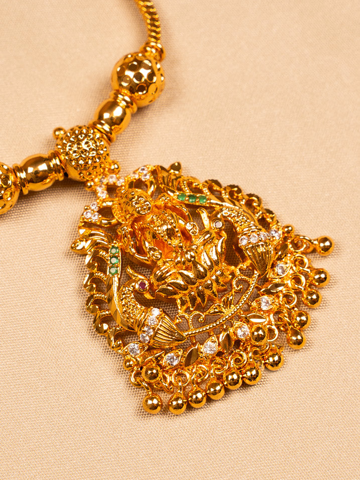 Elegant Lakshmi Pendant Necklace – Goddess Lakshmi Sitting on Lotus