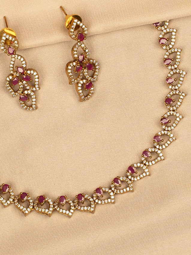 Red and White Stone Necklace Set – Elegant & Timeless KC594
