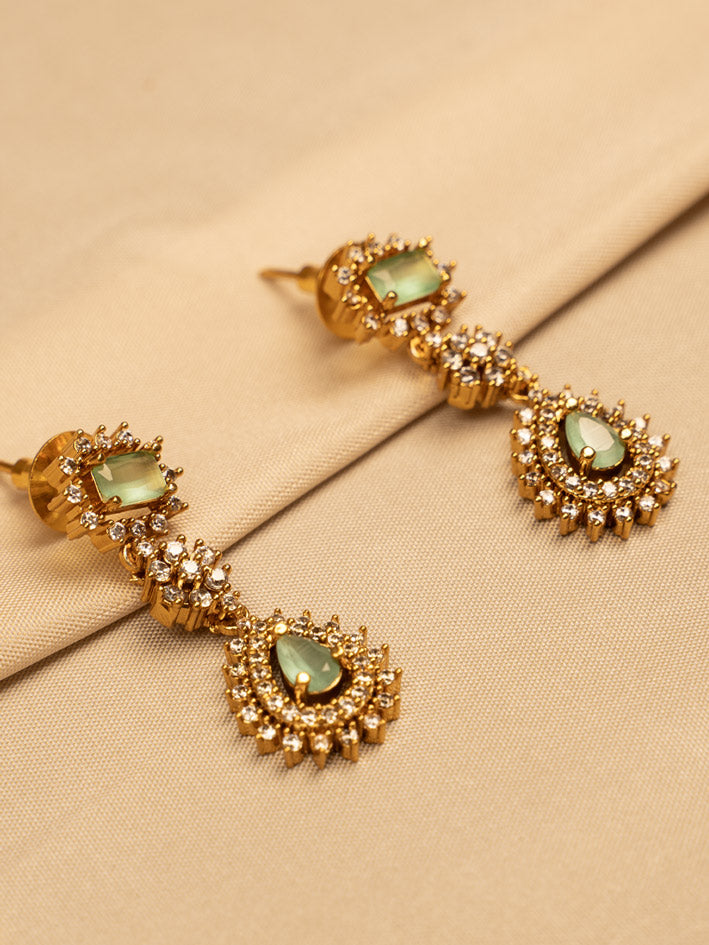 Elegant Green and White Stone Necklace Set KC569