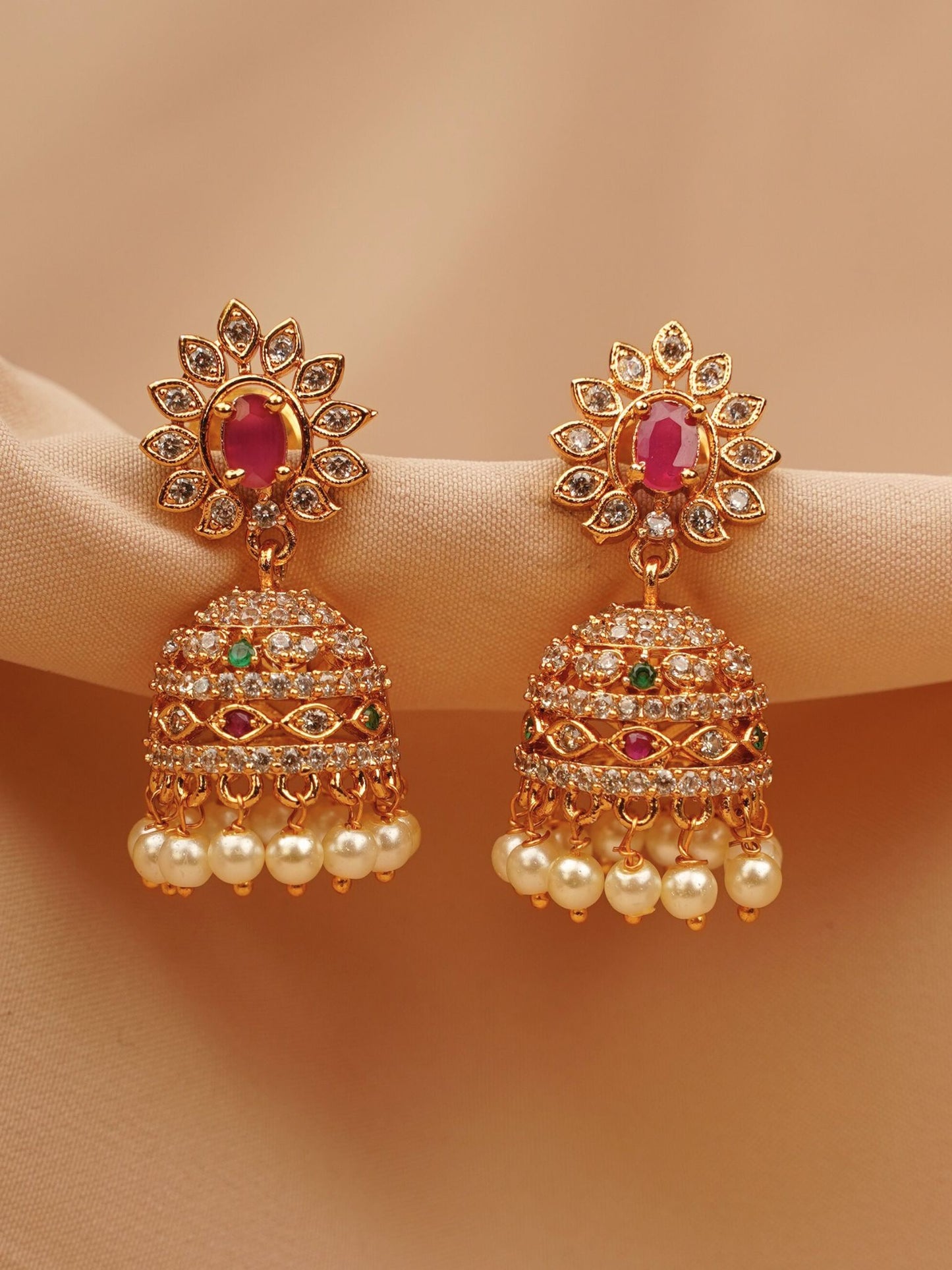 Royal Ruby Floral Jhumka Earrings