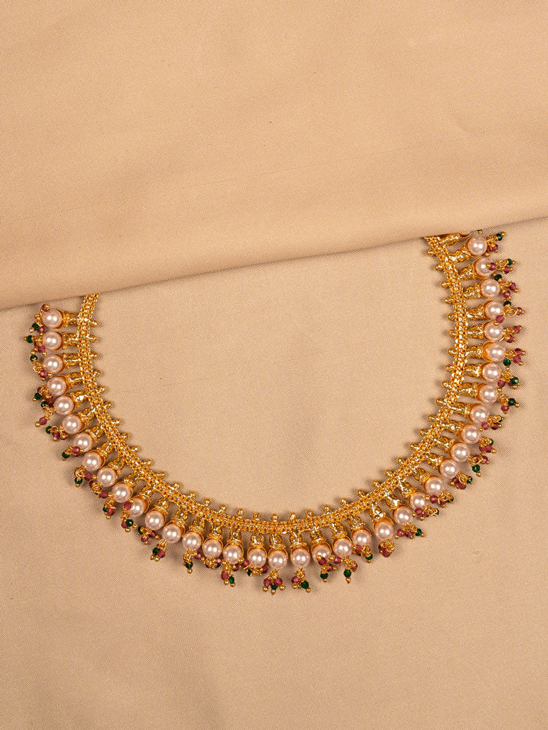 Pearl Choker Necklace with Multicolor Beads