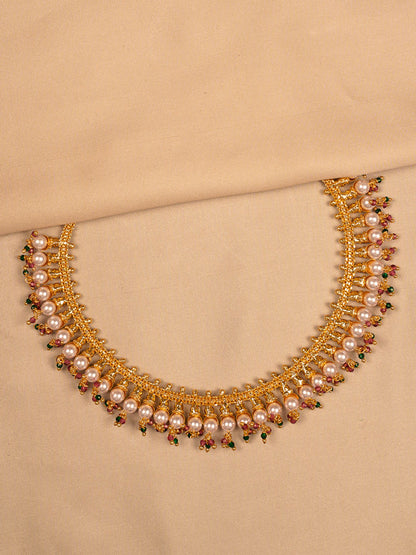 Pearl Choker Necklace with Multicolor Beads