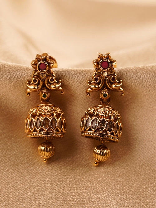 Antique Ruby Temple Dome Jhumka