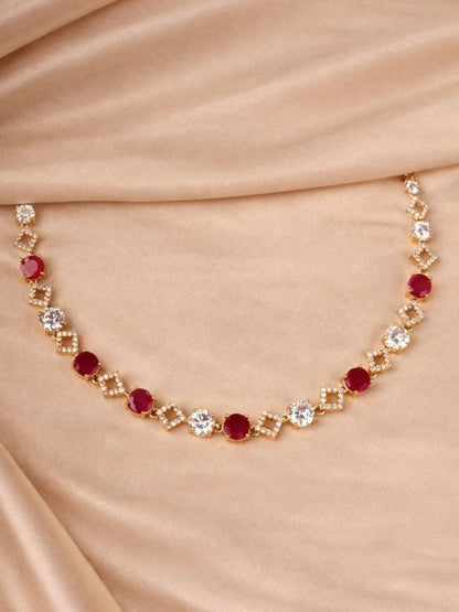Ruby Red & Crystal Minimal Necklace
