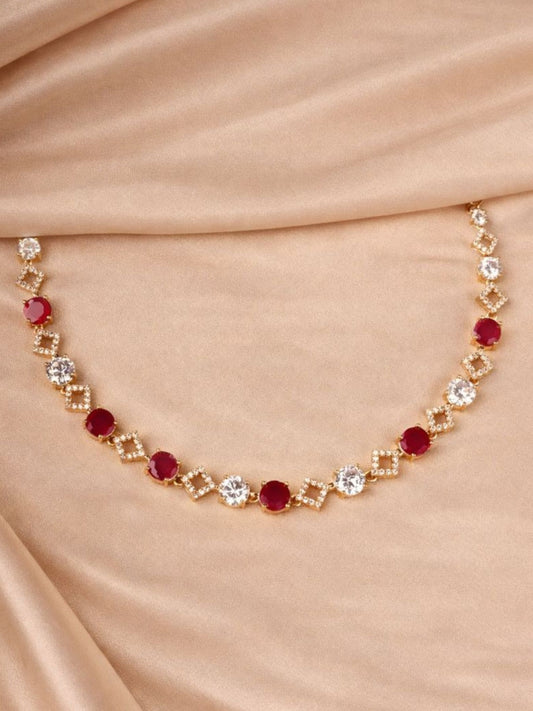 Ruby Red & Crystal Minimal Necklace