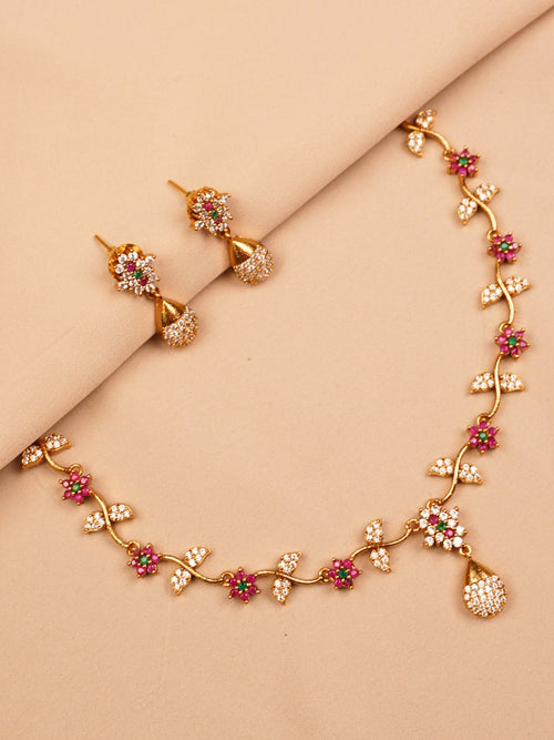 Pink Floral Vine Necklace Set
