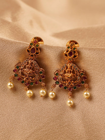Lakshmi Navratna Pearl Temple Earrings