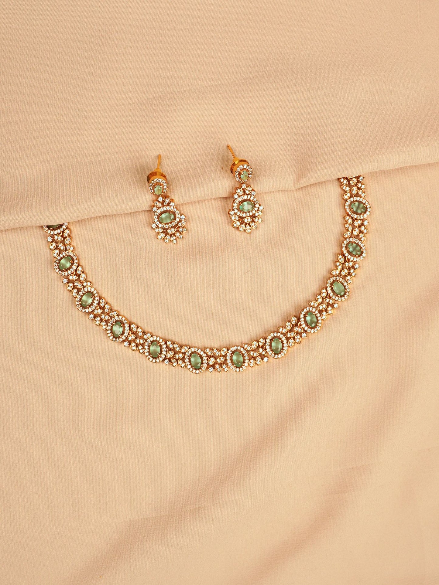 Light Green Purple Gold Necklace Set with Earrings