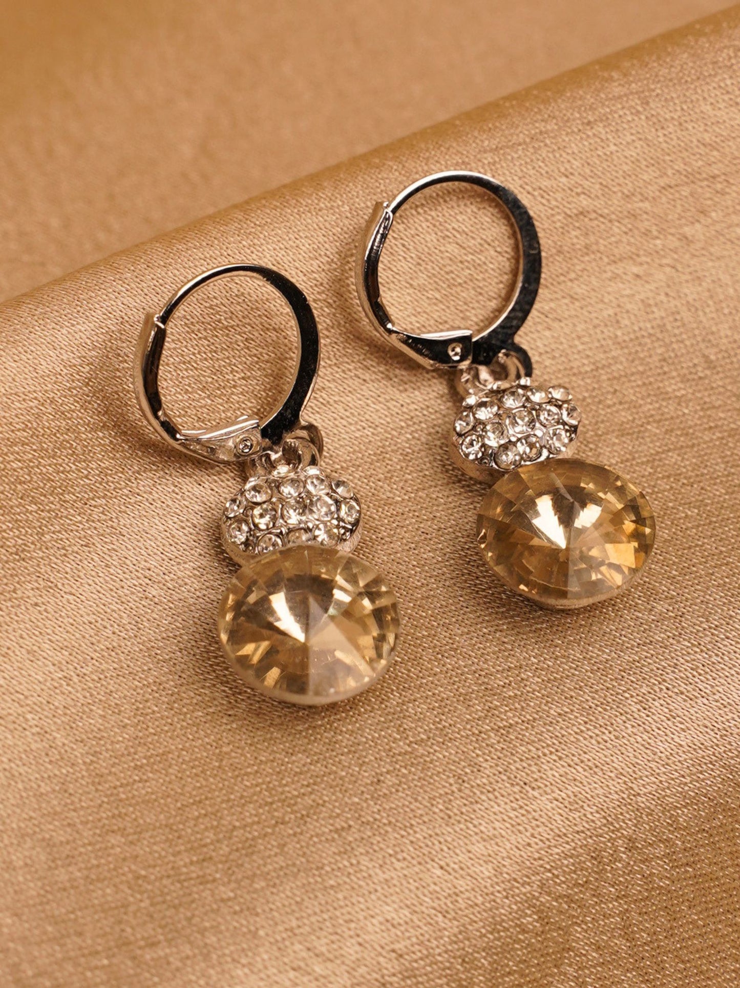Kaithra Champagne Spark Drop Hoop Earrings