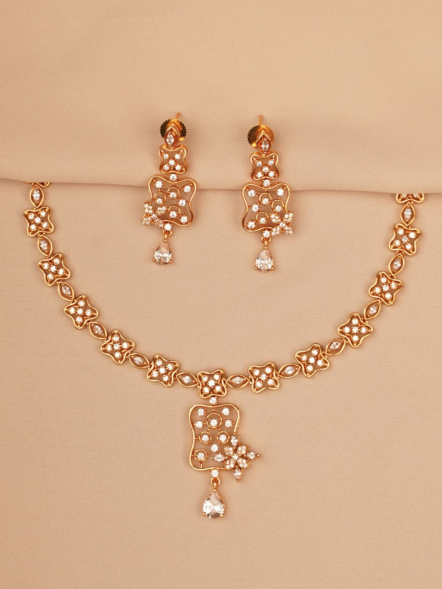 Celestial Floral Crystal Necklace & Earrings Set
