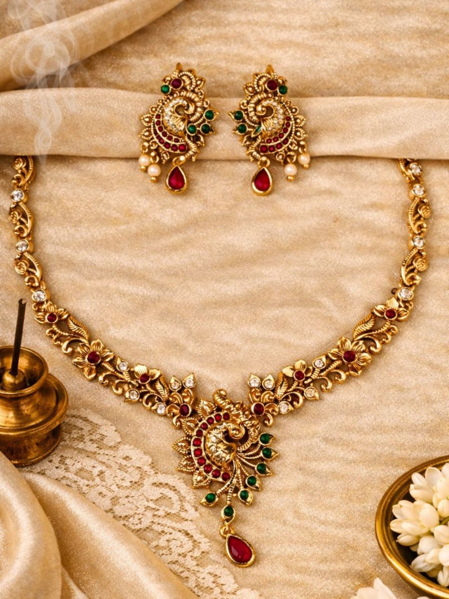 Peacock Motif Necklace Set