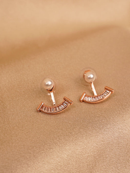 Rose Gold Pearl Arc Drop Earrings