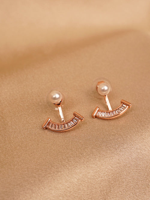 Rose Gold Pearl Arc Drop Earrings