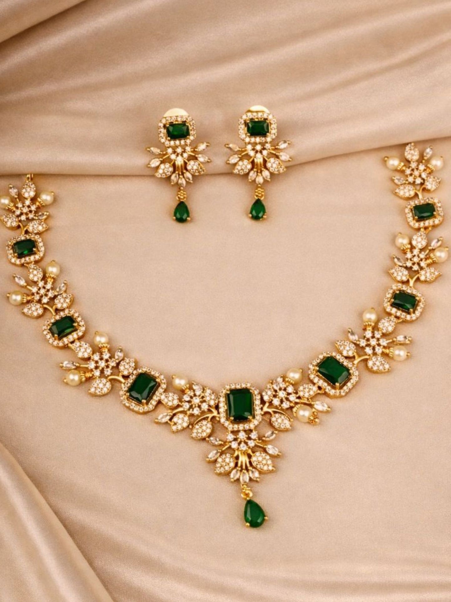 Green Stone Bridal Necklace Set