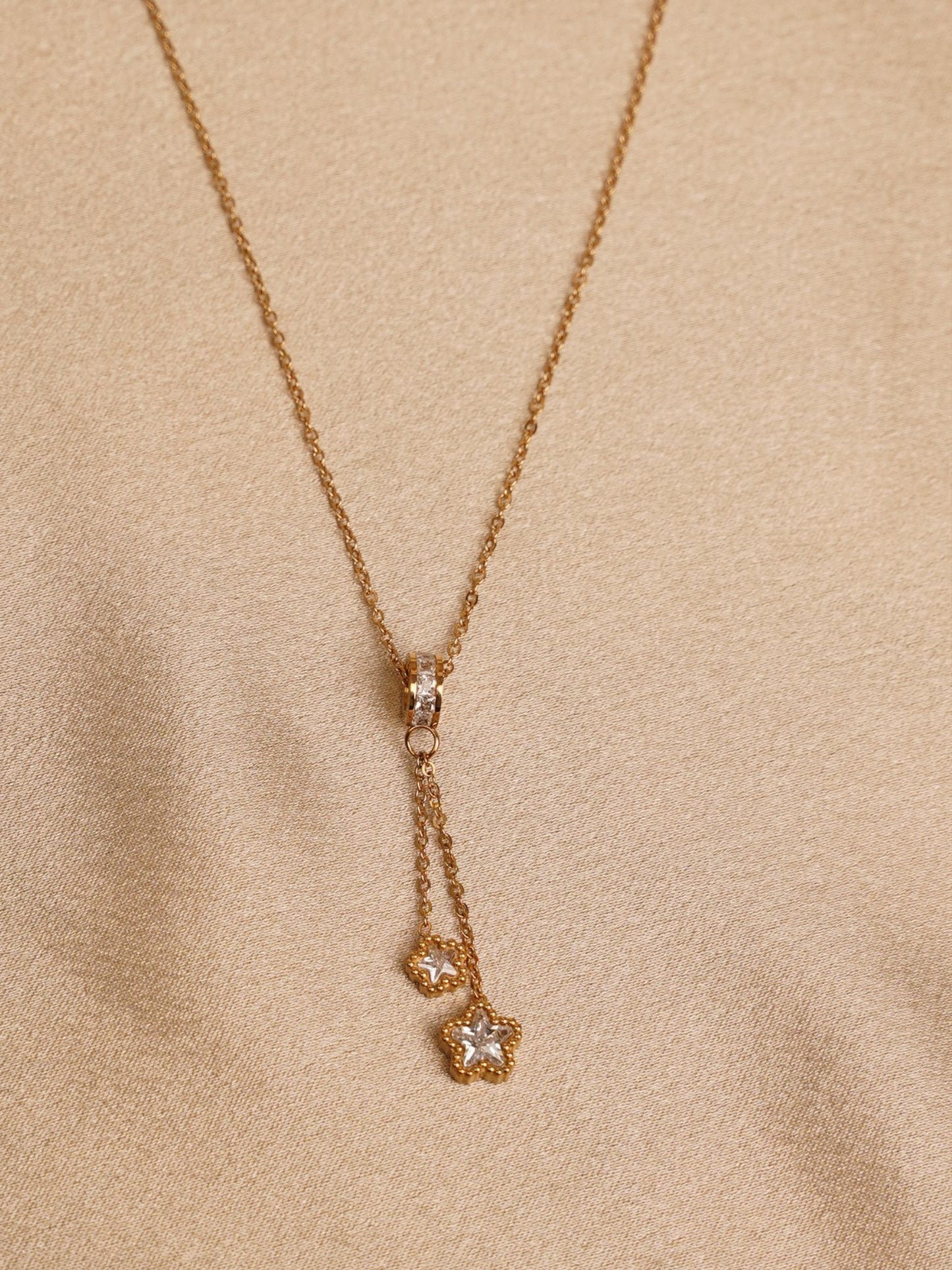 Twin Star Drop Pendant Necklace