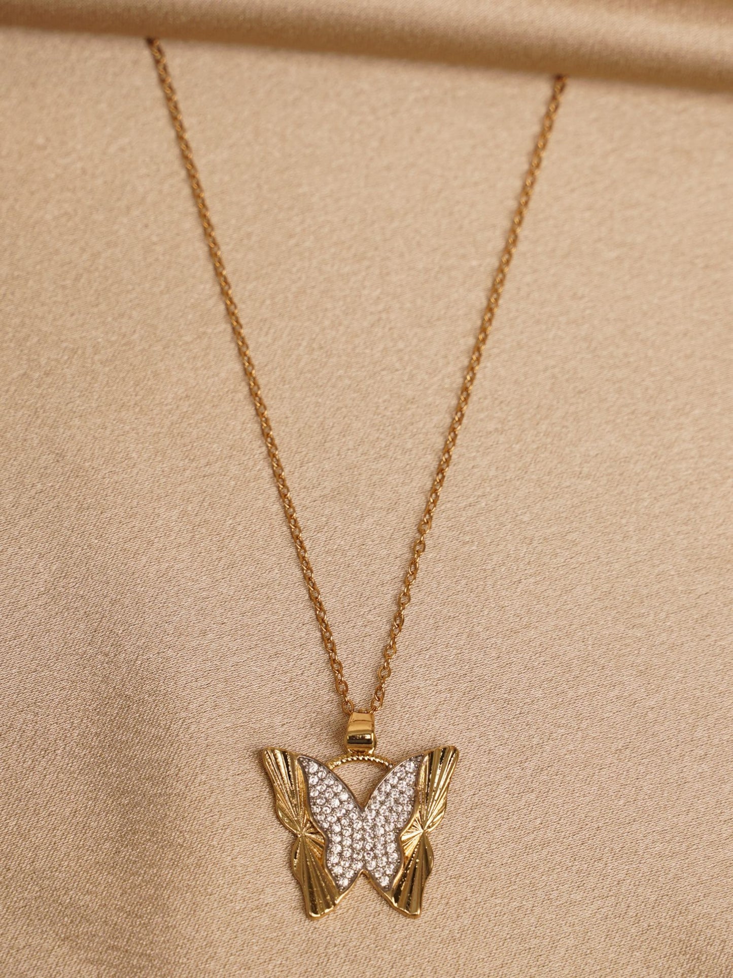 Crystal Wing Butterfly Pendant Necklace