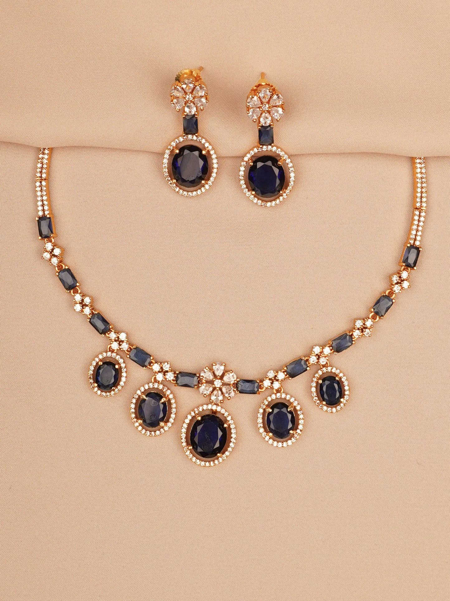 Midnight Sapphire Oval Stone Necklace & Earrings Set