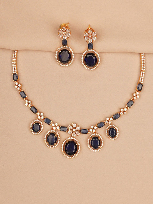Midnight Sapphire Oval Stone Necklace & Earrings Set