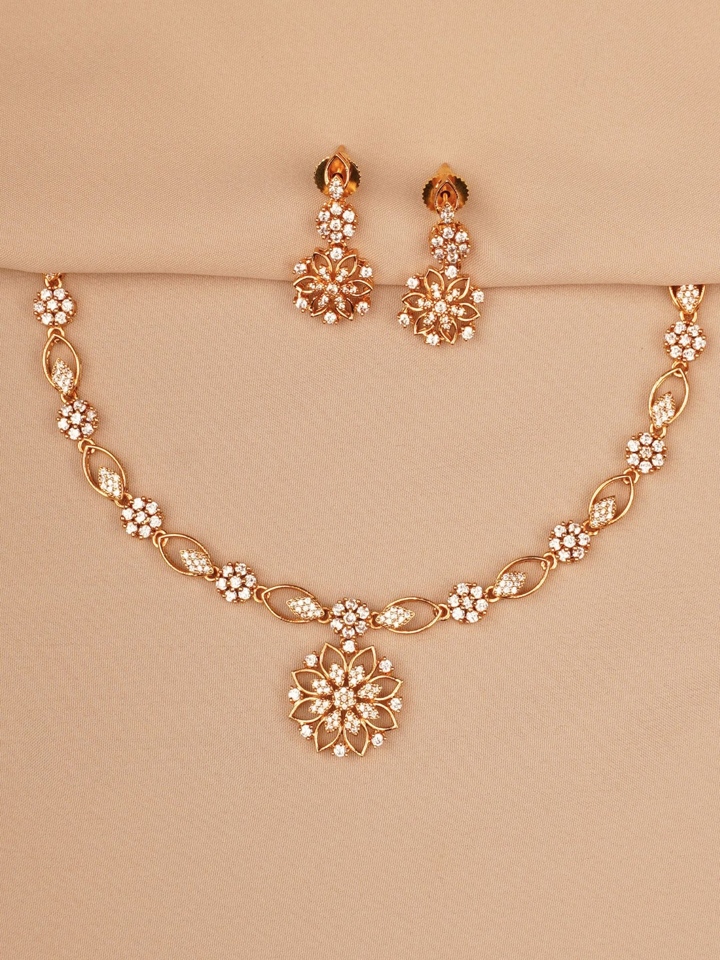 Golden Blossom Crystal Necklace & Earrings Set