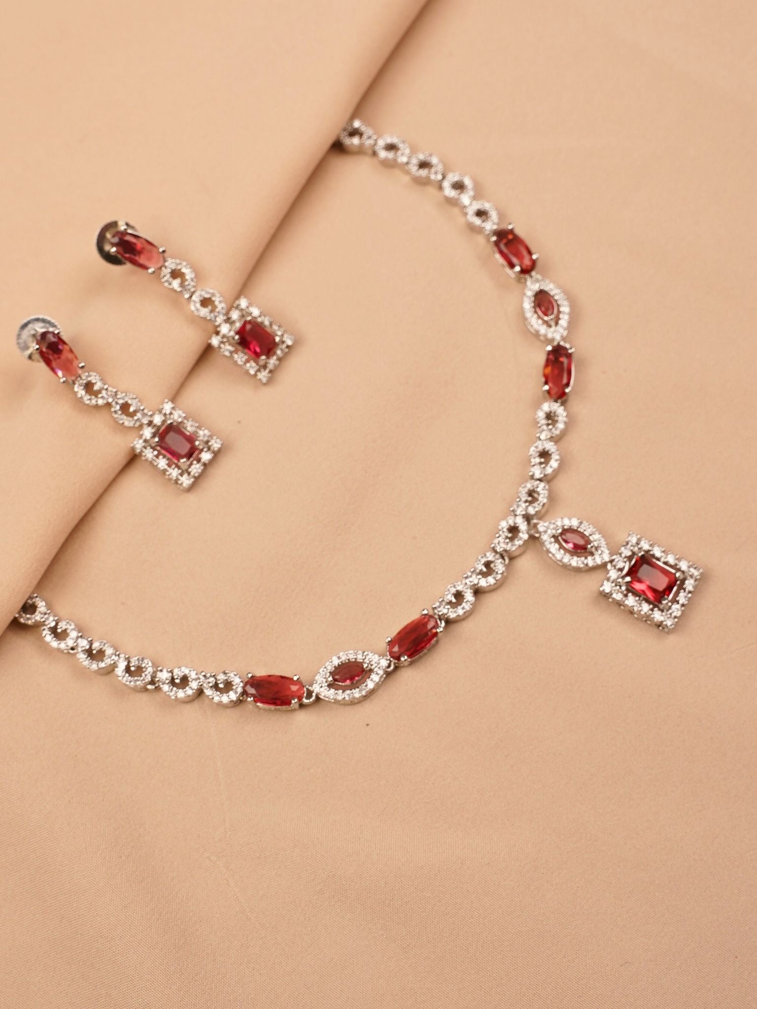 Red Crystal Diamond-Cut Necklace Set