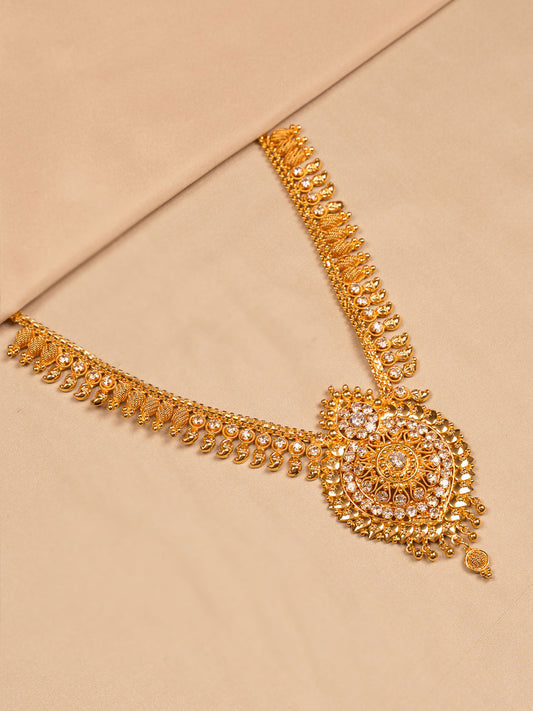 Traditional Gold-Toned Circular Pendant Necklace with CZ Detailing