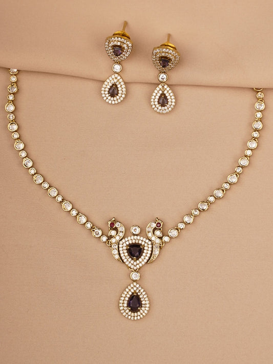 Royal Plum Teardrop Kundan Necklace & Earrings Set