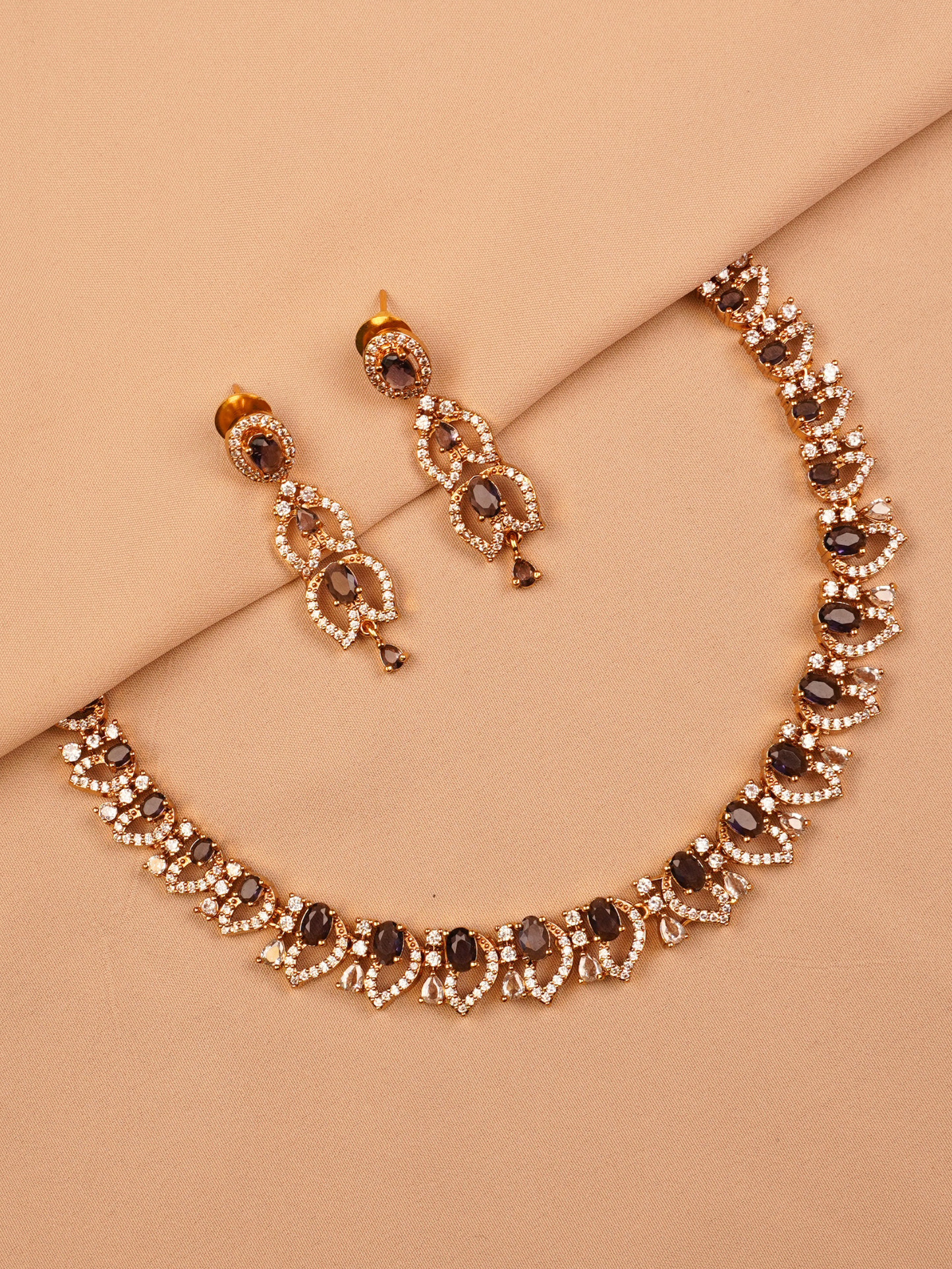 Purple Stone Gold Plated Necklace Set