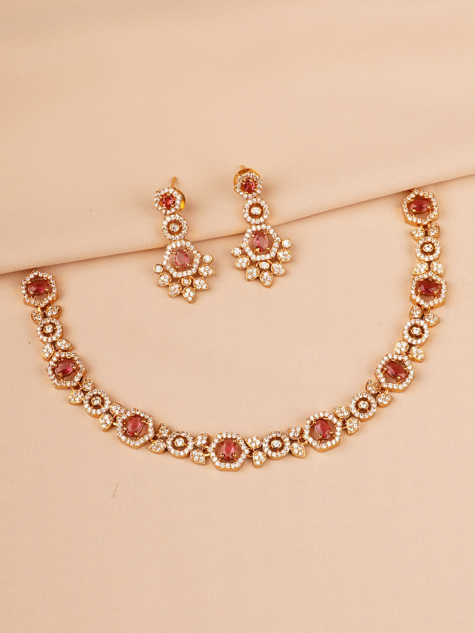 Red Stone & Crystal Elegant Necklace Set