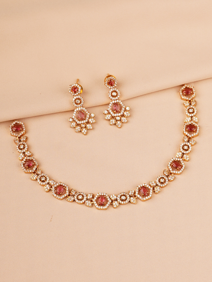 Red Stone & Crystal Elegant Necklace Set