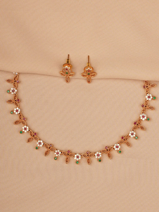 Ruby–Emerald Blossom Necklace & Earrings Set