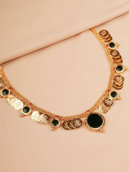 Lakshmi Coin & Emerald Accent Necklace