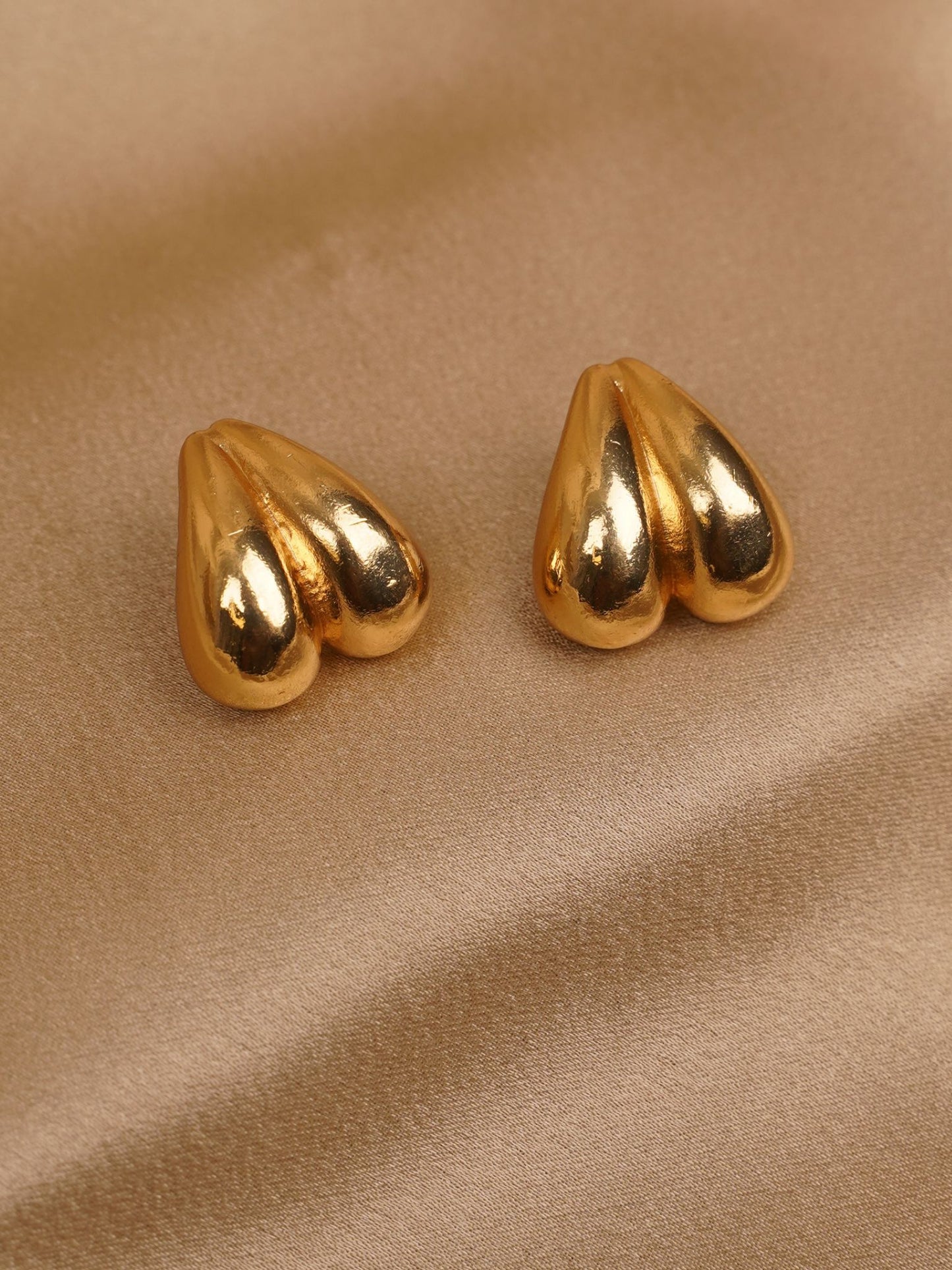 Golden Twin Heart Stud Earrings
