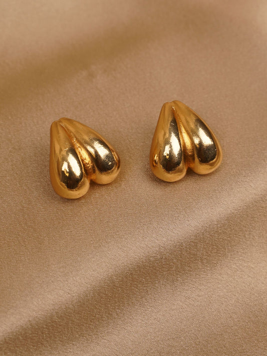 Golden Twin Heart Stud Earrings
