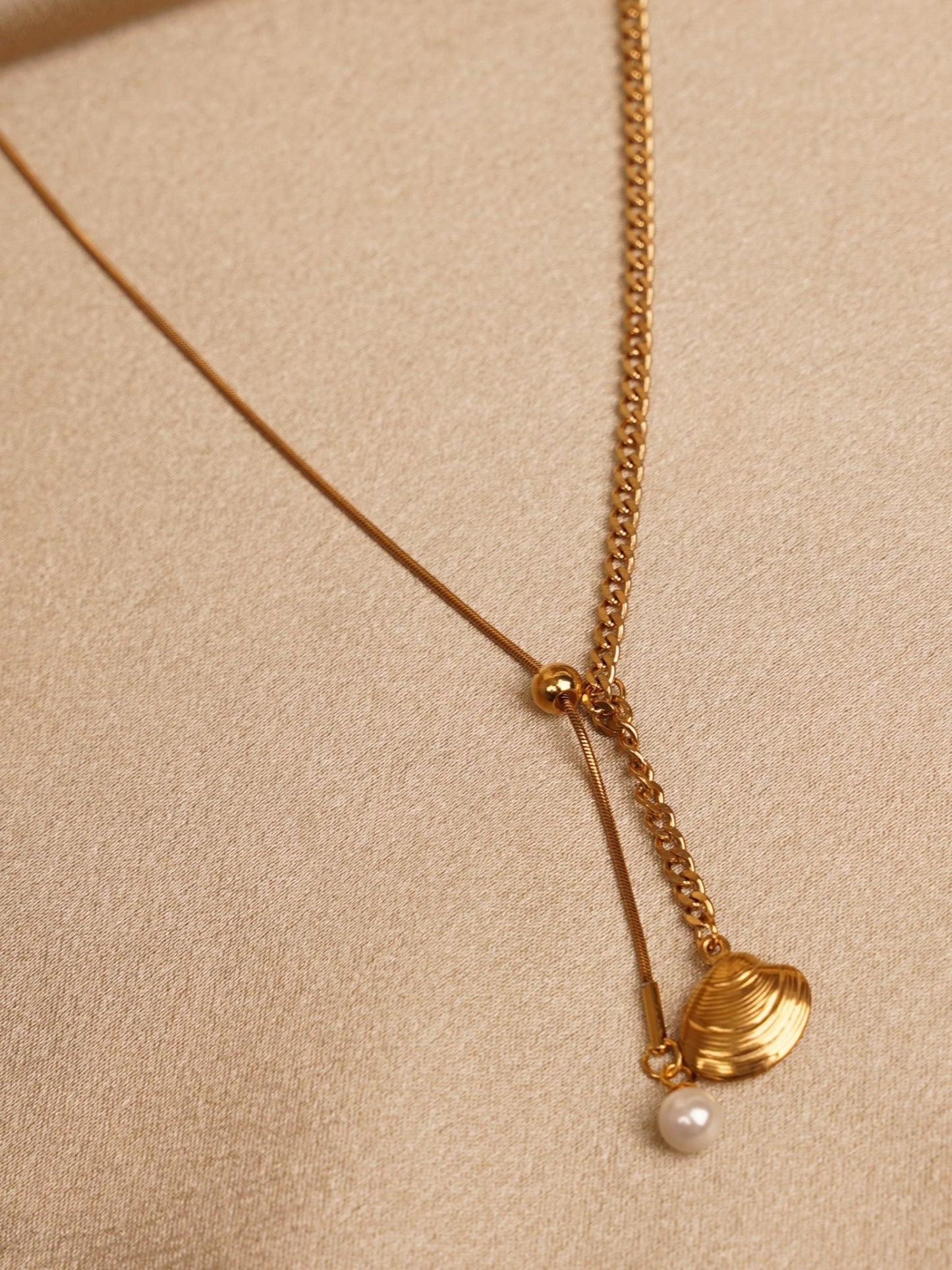 Golden Seashell Drop Necklace