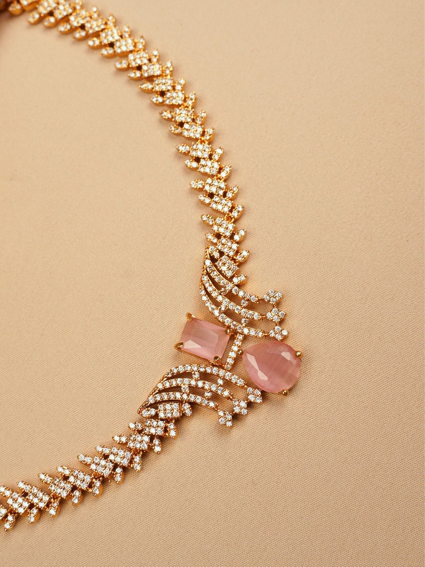 Blush Stone Necklace Set with Diamond Finish